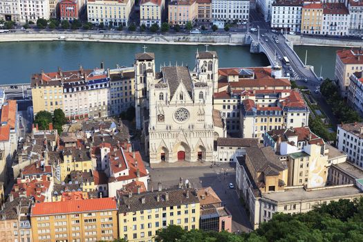 View of Lyon with Saint Jean cathedral, France