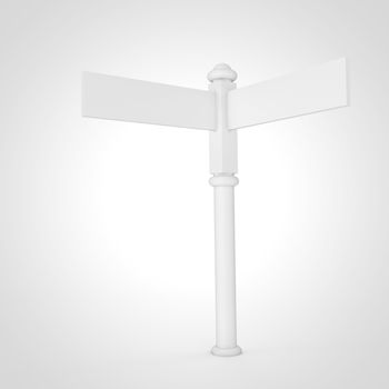 High resolution 3D render of a blank sign post in white.