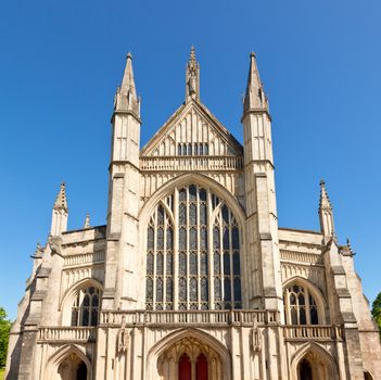 Front facade of Winchester Cathedral in England