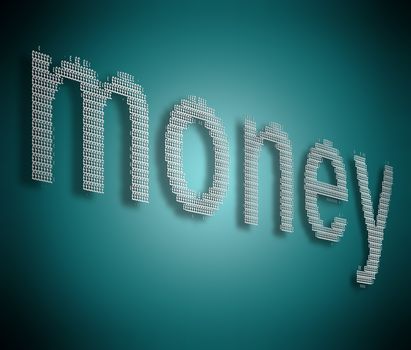 Illustration depicting many silver pound signs formed to arrange the word money.