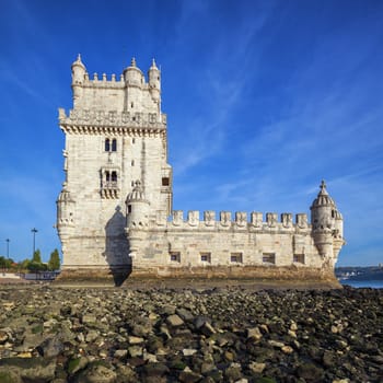 Famous Belem tower at sunset - Lisbon, Portugal