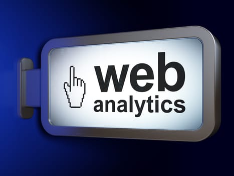 Web development concept: Web Analytics and Mouse Cursor on advertising billboard background, 3d render