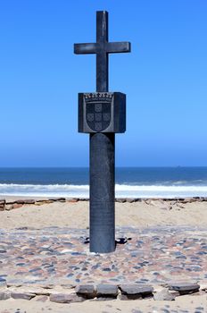 "Padr��o" stone cross at Cape Cross Bay, Skeleton Coast Namibia. (Settled by Portuguese navigator and explorer Diogo C��o in 1484)