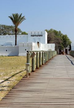 Namutoni Fort, entrance to Etosha National Park, Namibia. (a fort that was originally a German police post and later as a place to hold English prisoners in World War I)