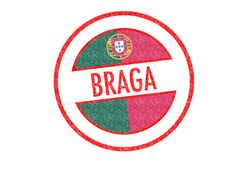 Passport-style BRAGA rubber stamp over a white background.