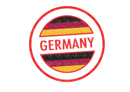 Passport-style GERMANY rubber stamp over a white background.