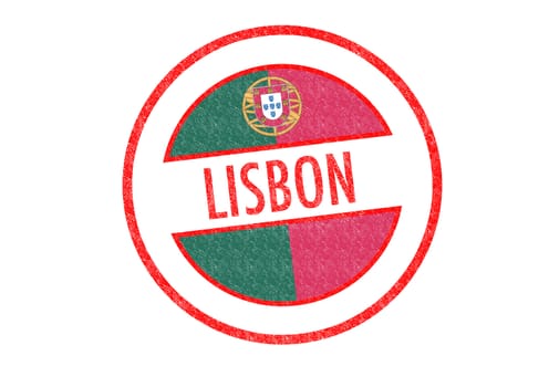 Passport-style LISBON rubber stamp over a white background.