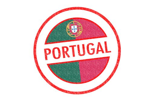 Passport-style PORTUGAL rubber stamp over a white background.