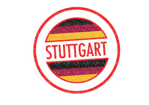 Passport-style STUTTGART rubber stamp over a white background.