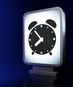 Time concept: Alarm Clock on advertising billboard background, 3d render