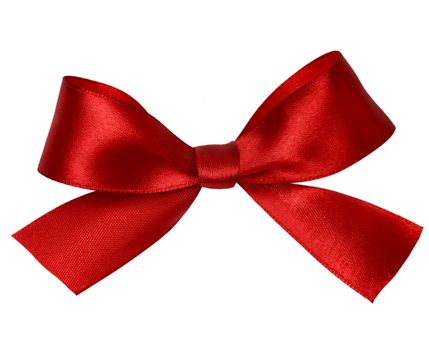 Shiny red satin ribbon on white background