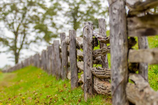 Rustic home made split rail fence in the mountains of North Carolina and virginia