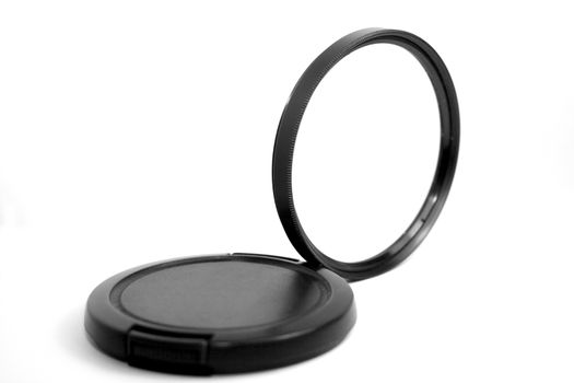 Camera polarize filter on white background