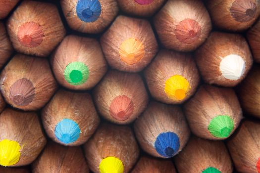 Macro detail of a set of colored pencils