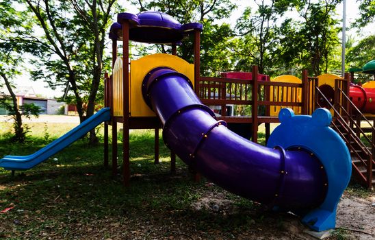 An image of a colorful children playground, without children