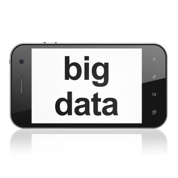 Data concept: smartphone with text Big Data on display. Mobile smart phone on White background, cell phone 3d render