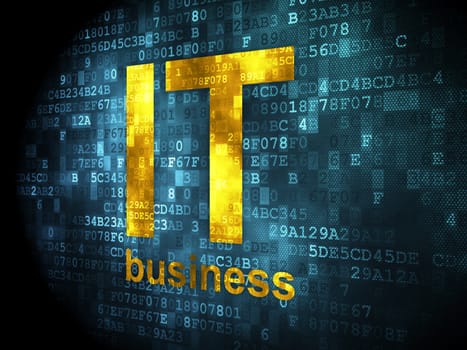 Business concept: pixelated words IT Business on digital background, 3d render