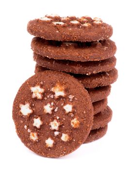 Stack of Christmas Chocolate Chip Cookies with Sugar Powder Shape Stars isolated on white background