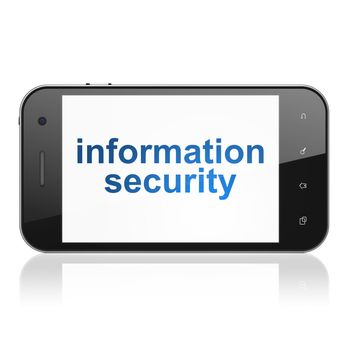 Protection concept: smartphone with text Information Security on display. Mobile smart phone on White background, cell phone, 3d render