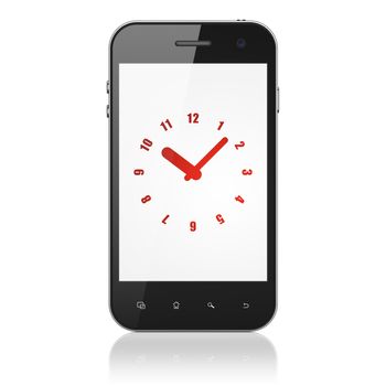 Timeline concept: smartphone with Clock icon on display. Generic mobile smart phone on White background, modern cell phone, 3d render