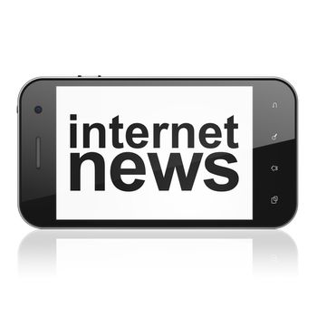 News concept: smartphone with text Internet News on display. Generic mobile smart phone on White background, modern cell phone, 3d render