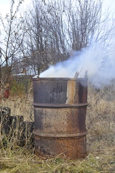 Grass burning in a flank on a country site in the fall