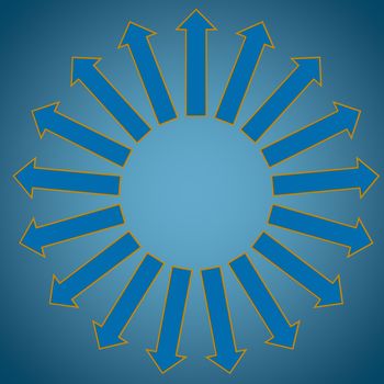 Arrows on blue background,render.