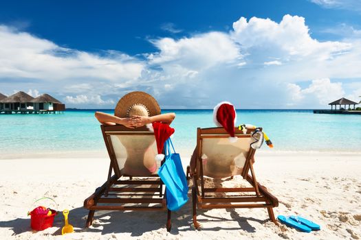 Couple on a tropical beach at Maldives