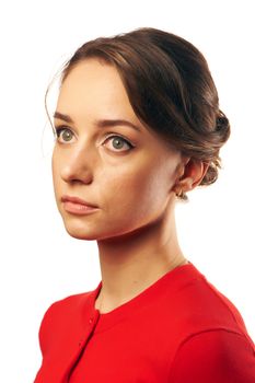 Beautiful young woman portrait over white background