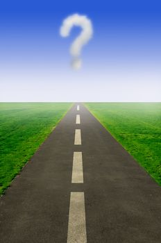 Question mark cloud hovering above an open road 