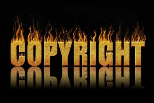 Copyright block of text in flames 