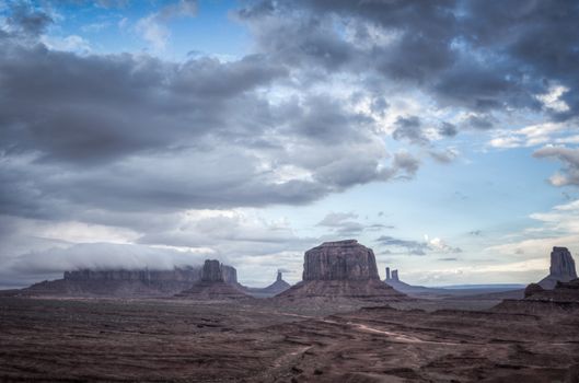 Monument Valley panorama. Panoramic view into Monument Valley near Kayenta navajo natunal park USA.