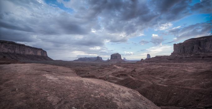 Monument Valley panorama. Panoramic view into Monument Valley near Kayenta navajo natunal park USA.