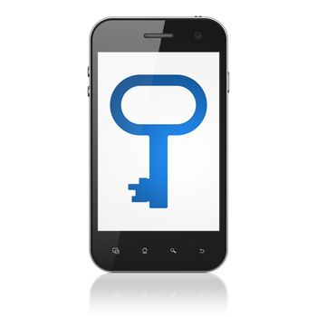 Security concept: smartphone with Key icon on display. Mobile smart phone on White background, cell phone 3d render