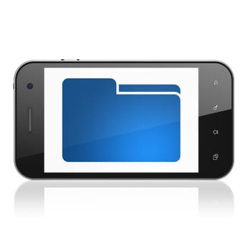 Finance concept: smartphone with Folder icon on display. Mobile smart phone on White background, cell phone 3d render