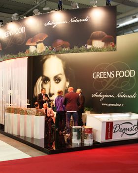People visit local and regional food productions at Tuttofood 2013, Milano World Food Exhibition.