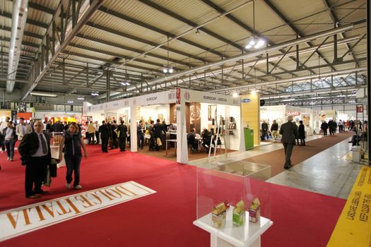 People visit local and regional food productions at Tuttofood 2013, Milano World Food Exhibition.