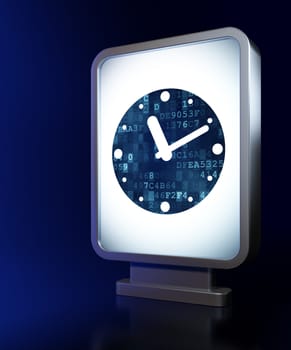 Time concept: Clock on advertising billboard background, 3d render