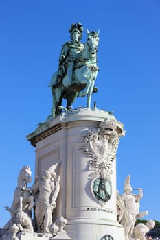 Praca do Comercio and Statue of King Jose I in Lisbon, Portugal 