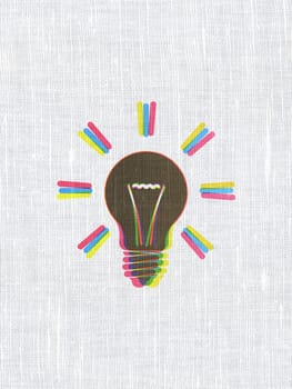 Business concept: CMYK Light Bulb on linen fabric texture background, 3d render