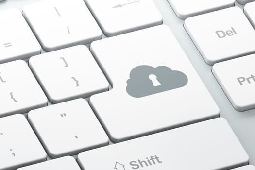Cloud technology concept: Enter button with Cloud With Keyhole on computer keyboard background, 3d render