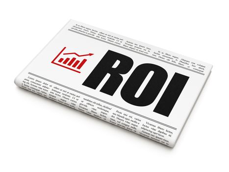 Business news concept: newspaper headline ROI and Growth Graph icon on White background, 3d render