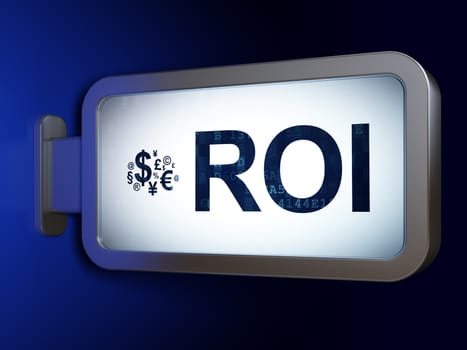 Business concept: ROI and Finance Symbol on advertising billboard background, 3d render