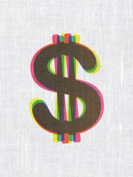 Currency concept: CMYK Dollar on linen fabric texture background, 3d render