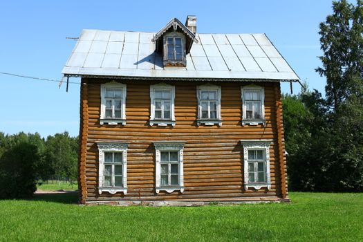 View of the old a log house with an attic