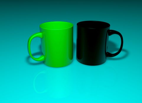 Cups on a white background