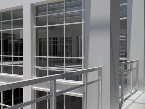 Architecture: staircase and windows. 3d render. Interior