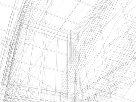 Abstract archticture. Wire-frame building on the white background