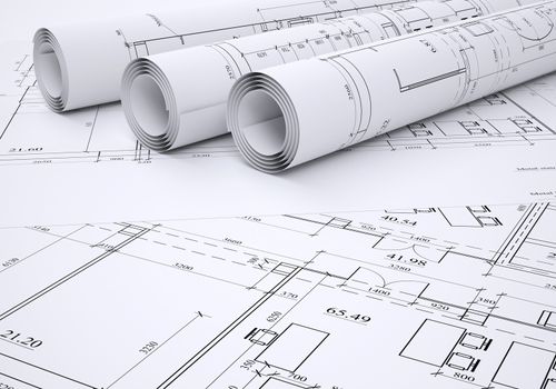 Architectural drawings. Flat and rolled. 3d render