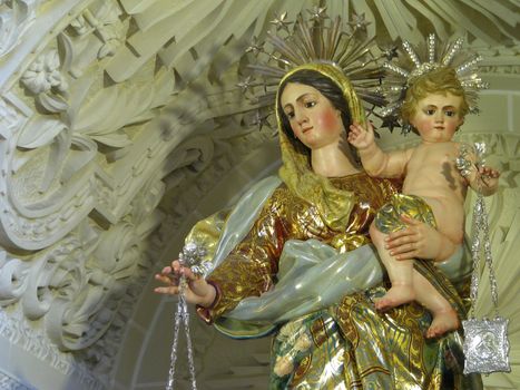 A detail of the statue of Our Lady of Mount Carmel in Valletta, Malta.